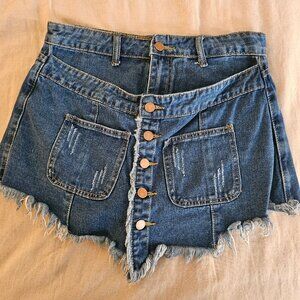 Distressed Denim Button‑Front Skort